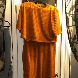 Ribbed Orange Crop Top and Skirt Set